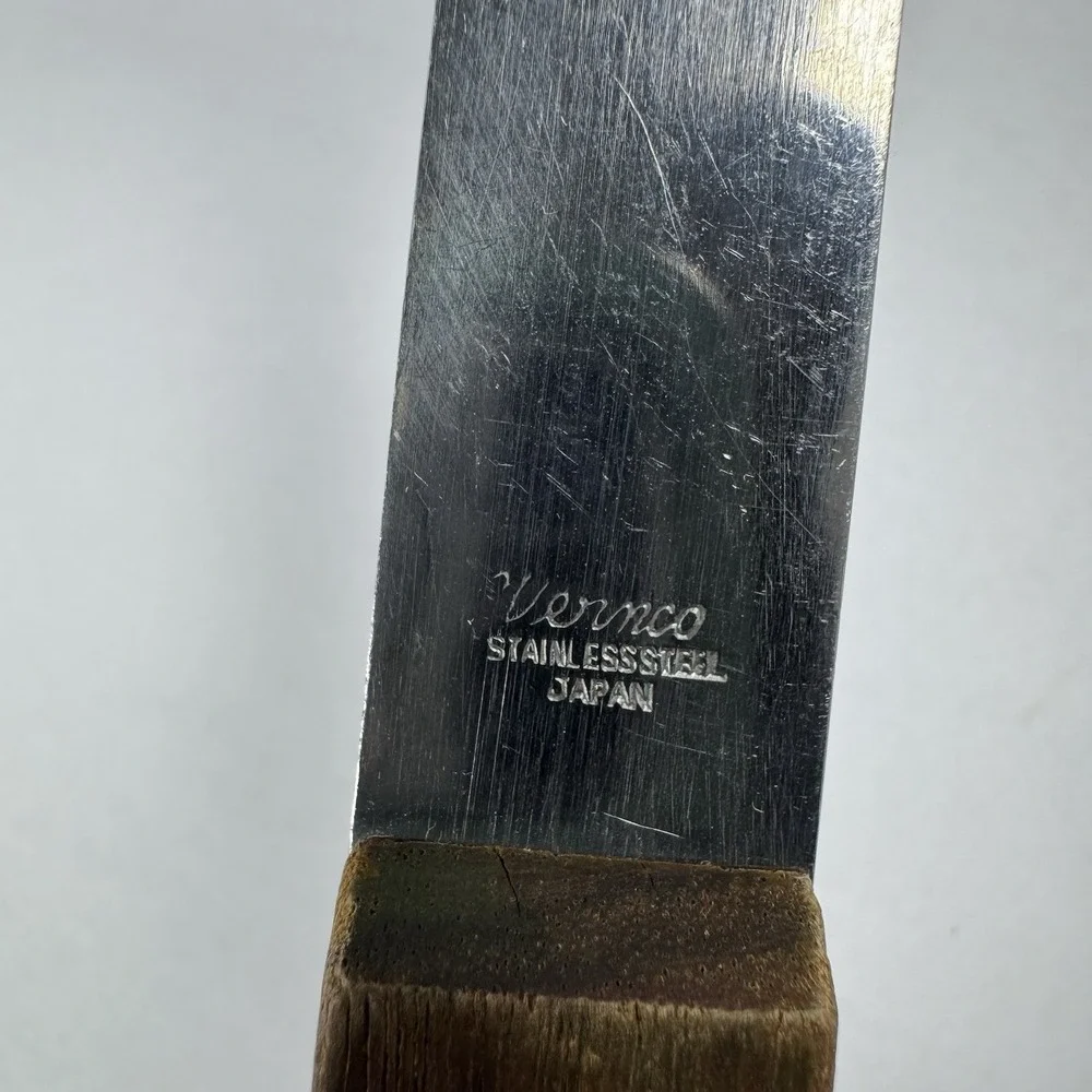 Vintage Vernco Stainless Steel Slotted Spatula Serrated Edge Wood Handle Japan